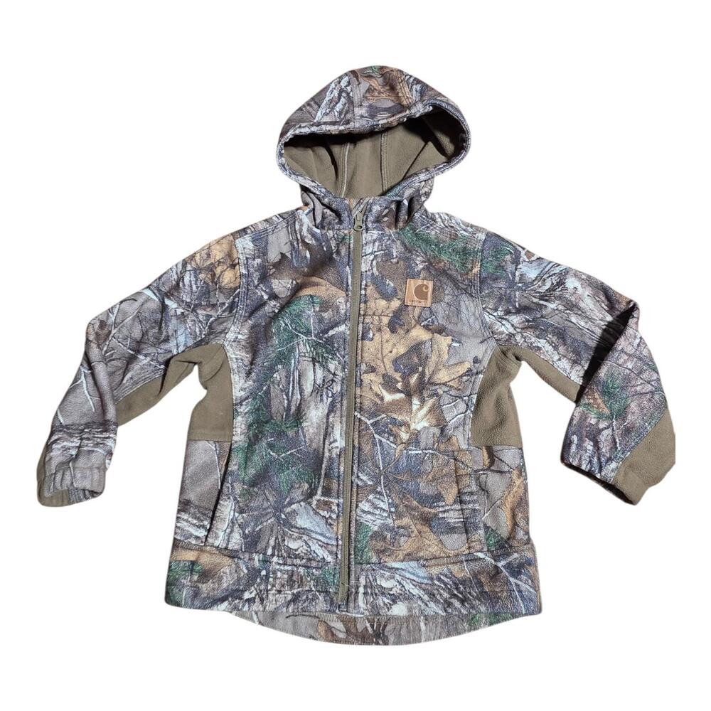 Carhartt Kids XS (6) Camo Hooded Fleece Jacket Realtree Full‎ Zip Hunting A13